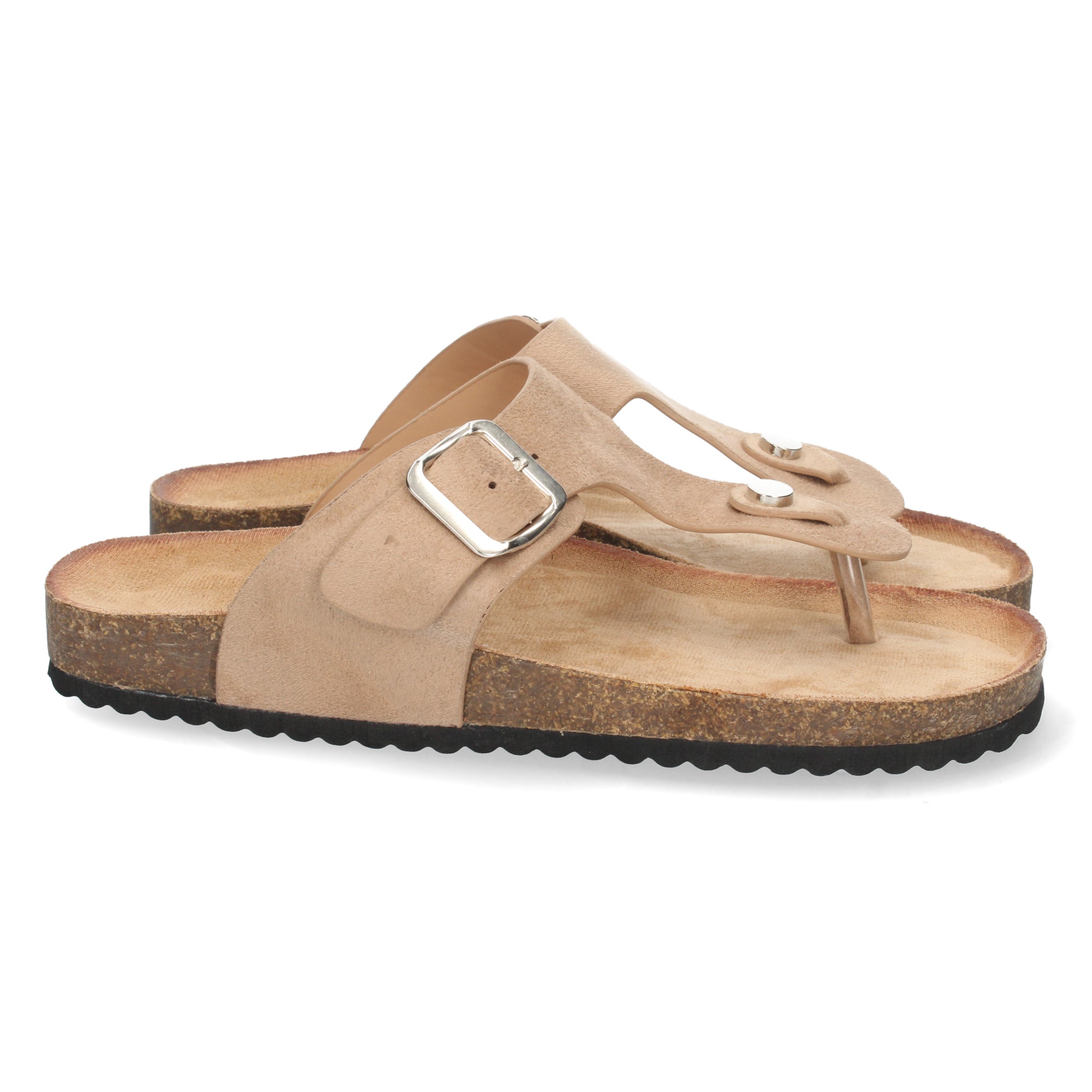 Sandalia Plana 1A-1618-Beige Estilo Esclava Mujer