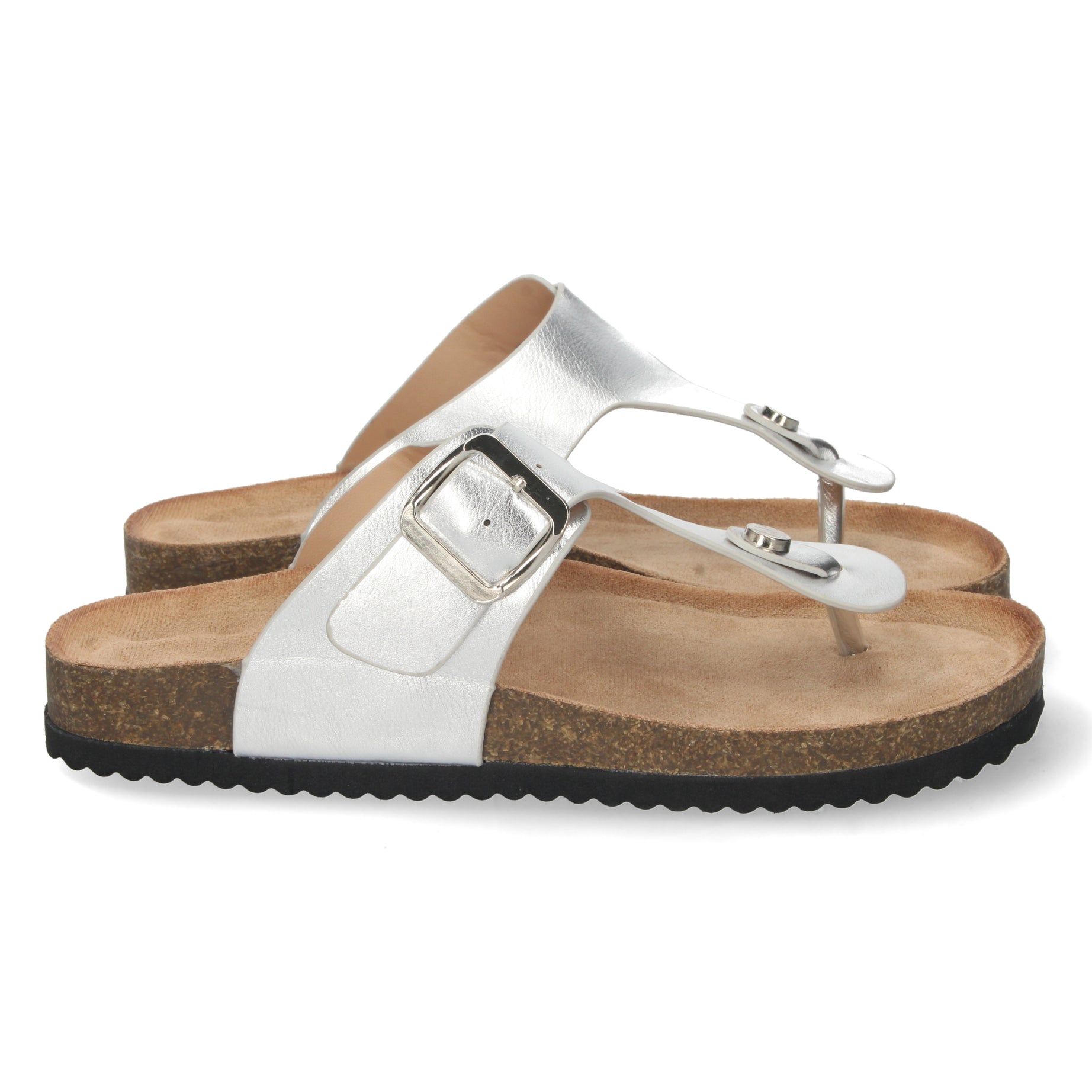Sandalia Plana Mujer 1A-1618-Plata Estilo Esclava