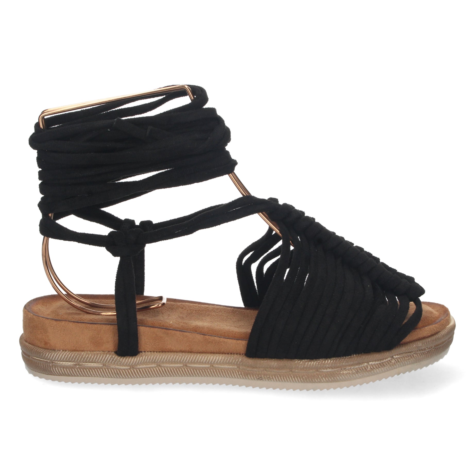 Sandalia Plana Mujer 1AF-1666-Negro Comoda y Elegante