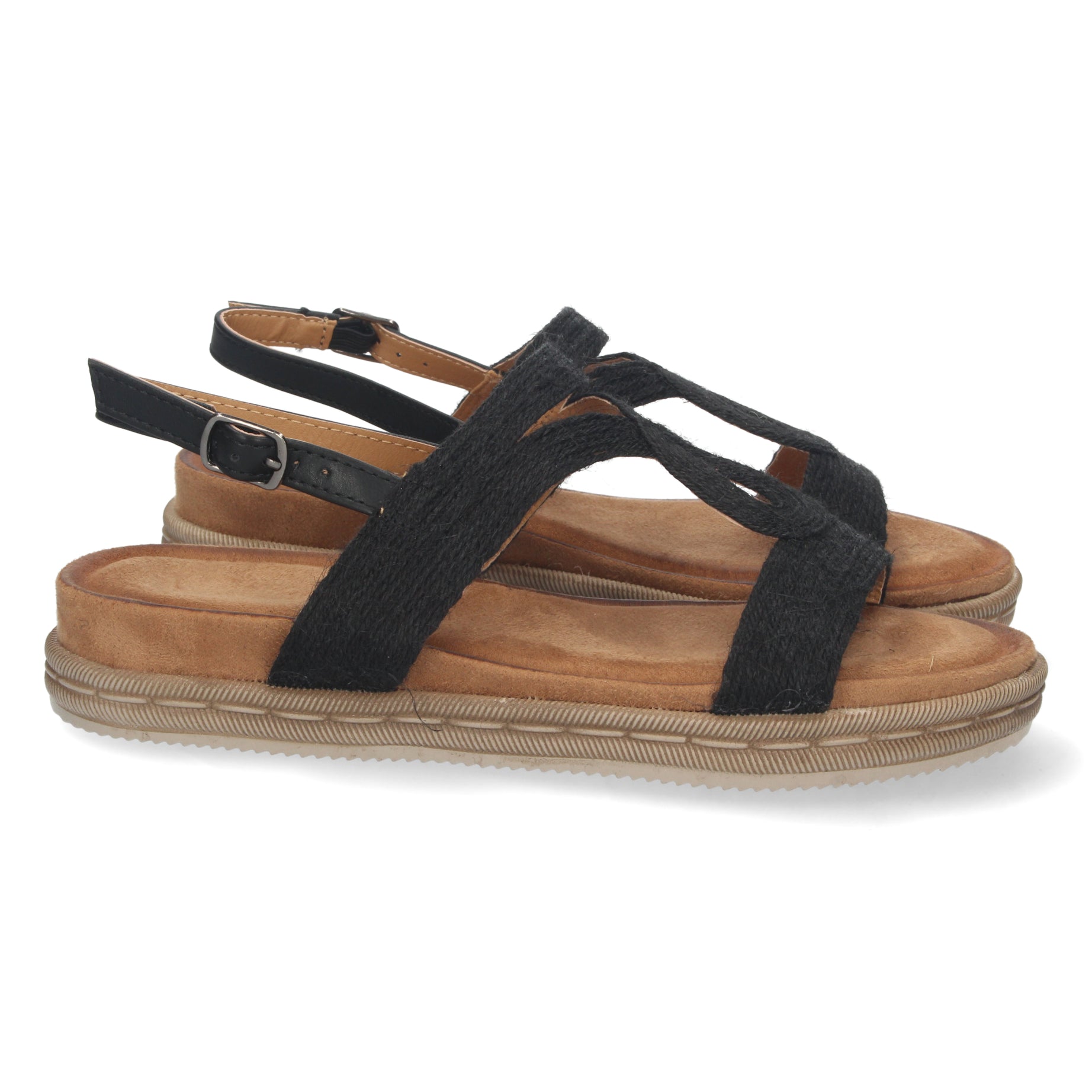 Sandalia Plana Mujer 1AF-1668-Negro Comoda y Estilosa