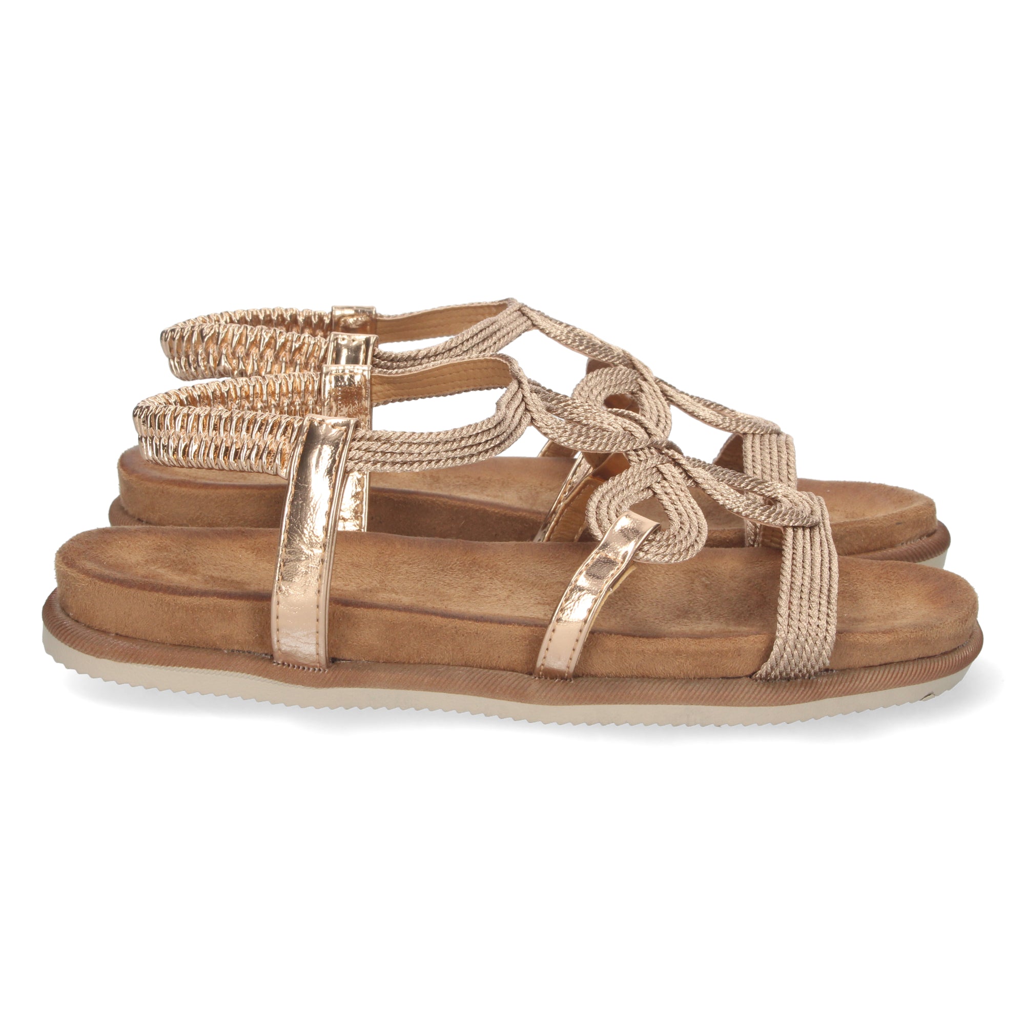 Sandalia Plana Mujer 1AF-1709-Champán Brillante Verano