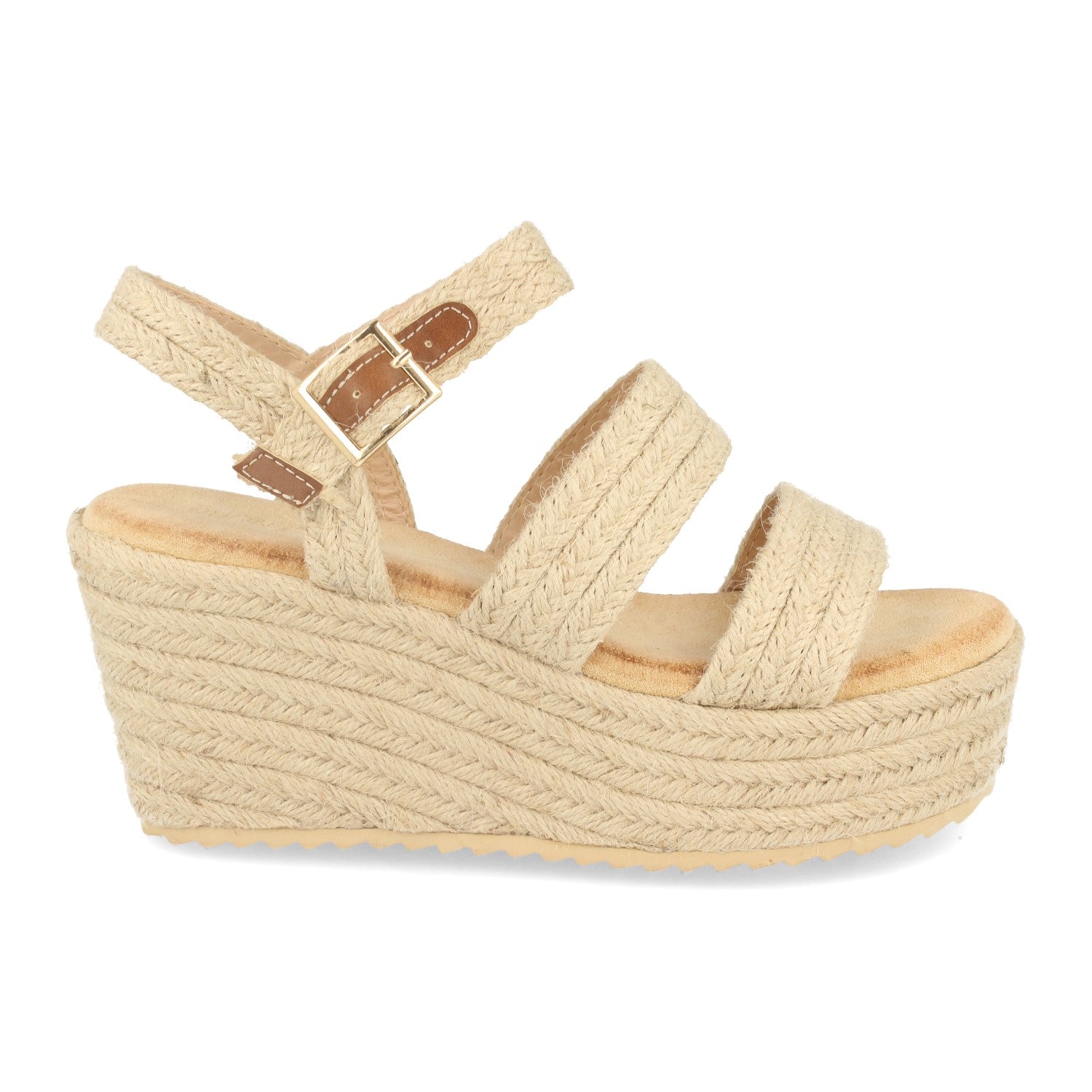 Elegantes Sandalias 1CF-0117-Beige Con Cuña Y Doble Pala cómoda