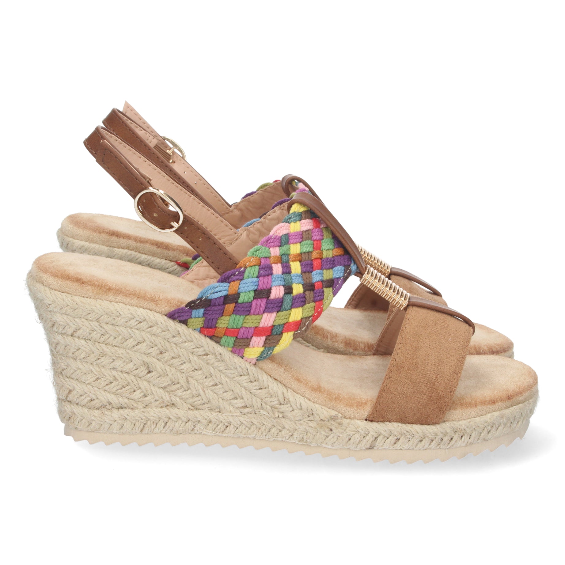 Sandalia de Cuña 1CF-1579-Camel Comoda y Elegante