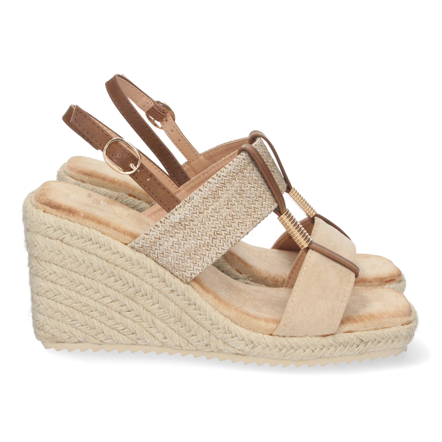 Sandalia 1CF-1583-Beige Mujer Cuña Comoda Primavera Verano