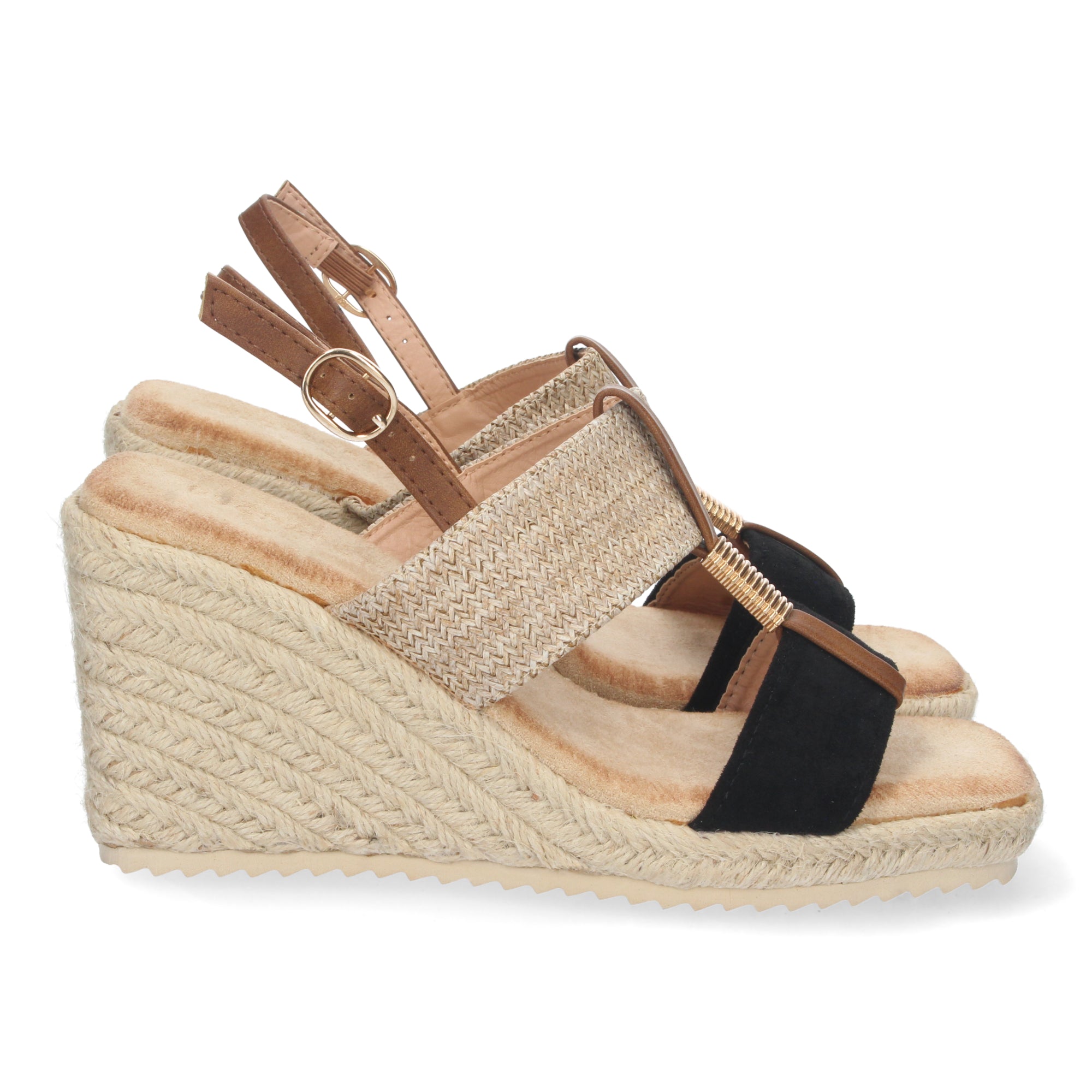 Sandalia Cuña Mujer 1CF-1583-Negro Comodidad y Estilo