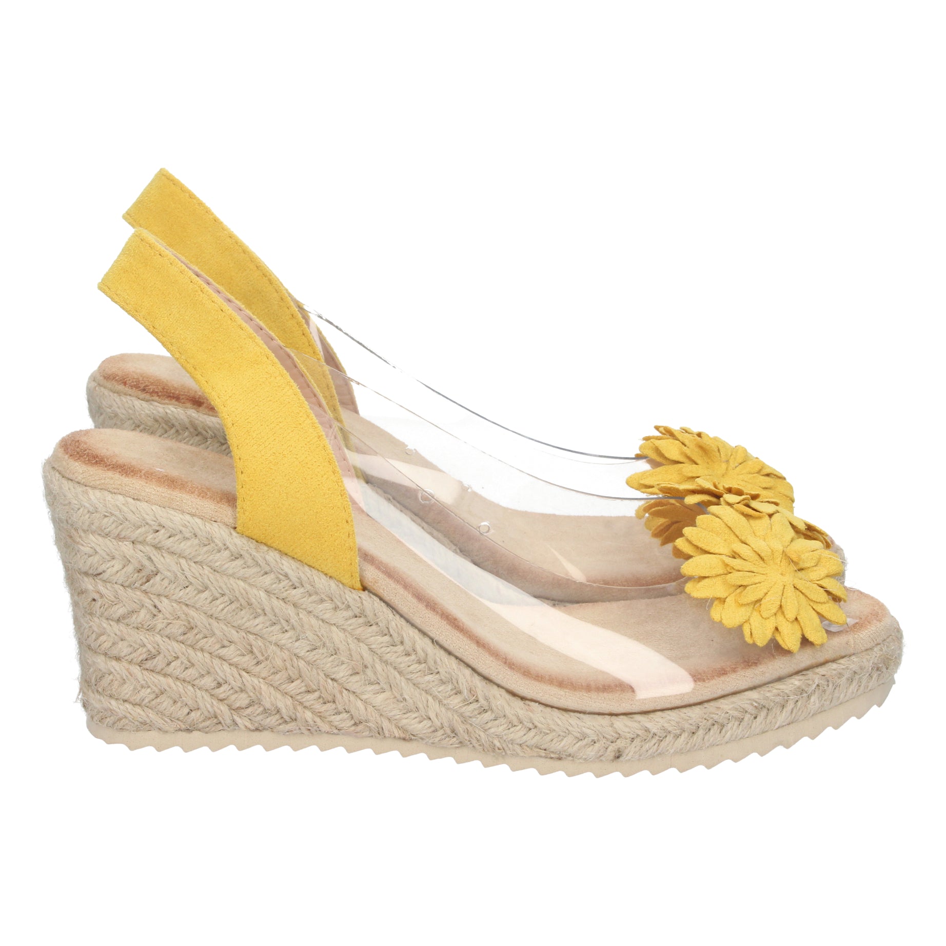 Sandalia de Cuña 1CF-1728-Amarillo con Flores y Vinilo
