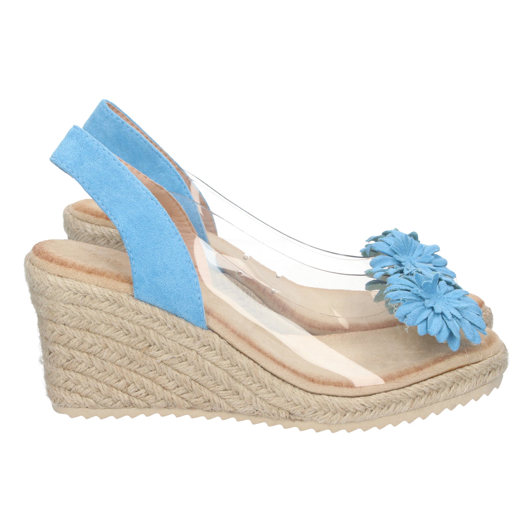 Sandalia 1CF-1728-Azul de Cuña con Flores y Vinilo