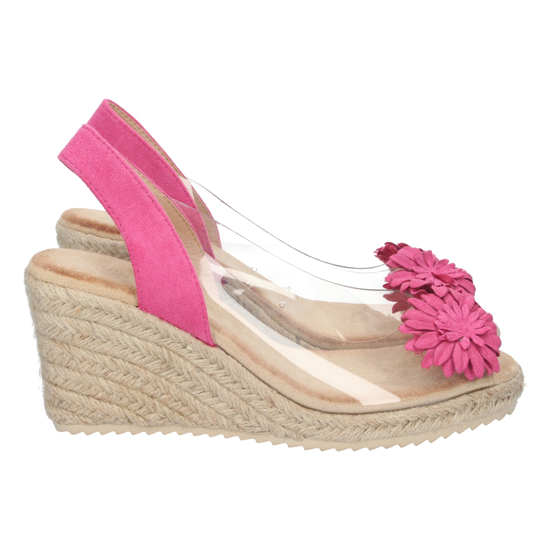 Sandalia Cuña Mujer 1CF-1728-Fucsia Yute y Flores