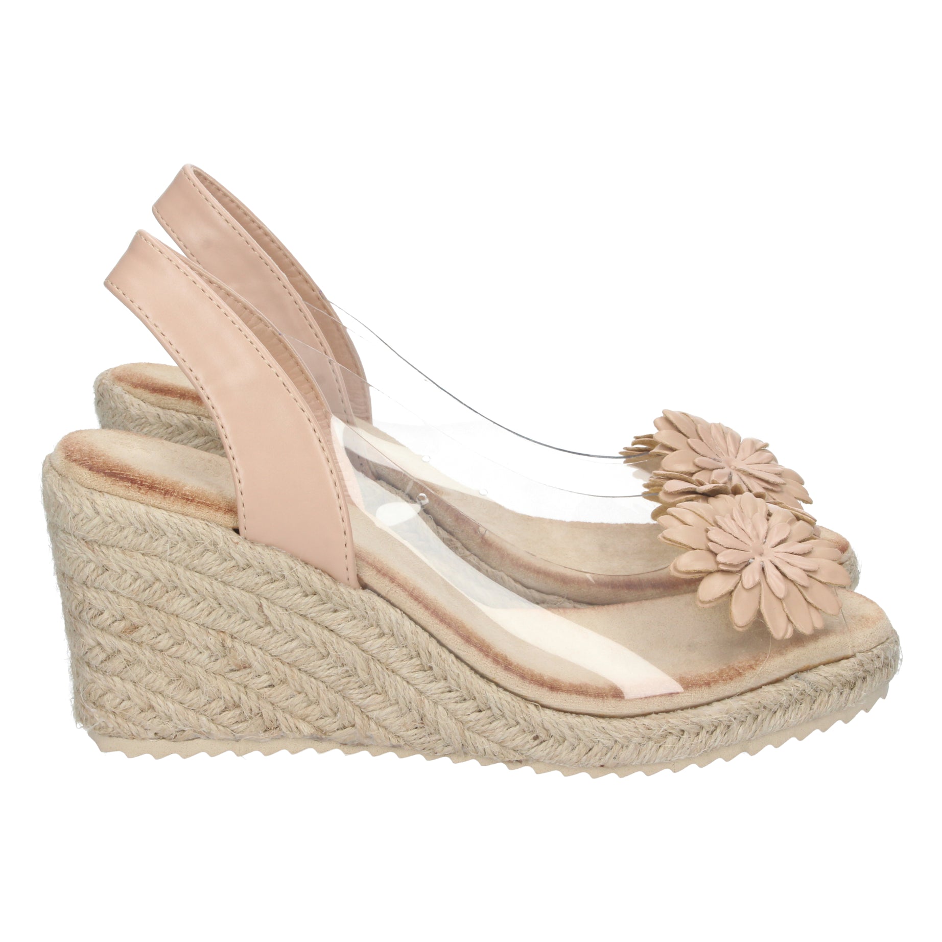 Sandalia Cuña Mujer 1CF-1728-Nude Yute Flores Primavera