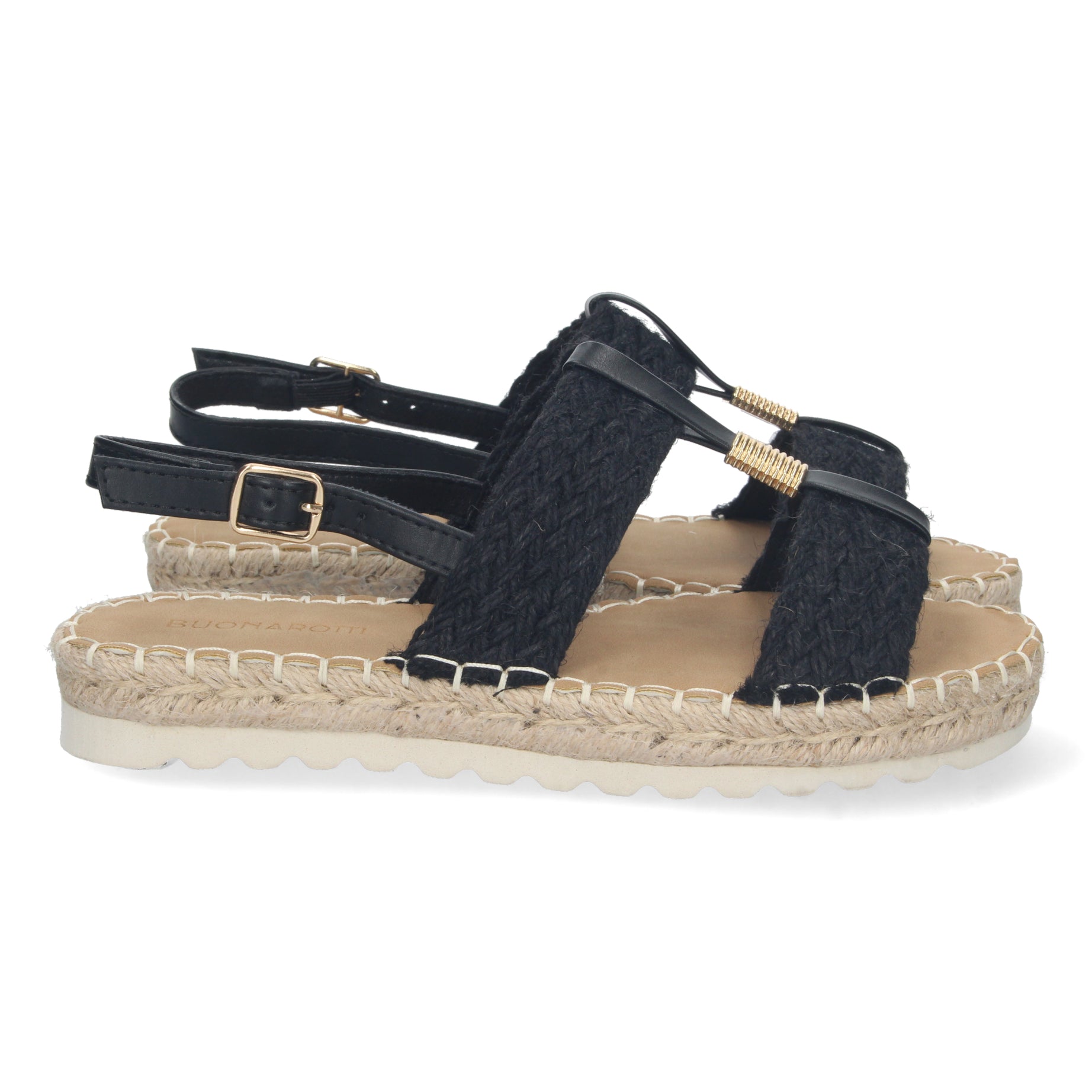 Elegante Sandalia Plana 2FB-2181-Negro para Mujer Primavera Verano Con Yute Para Comodidad Total