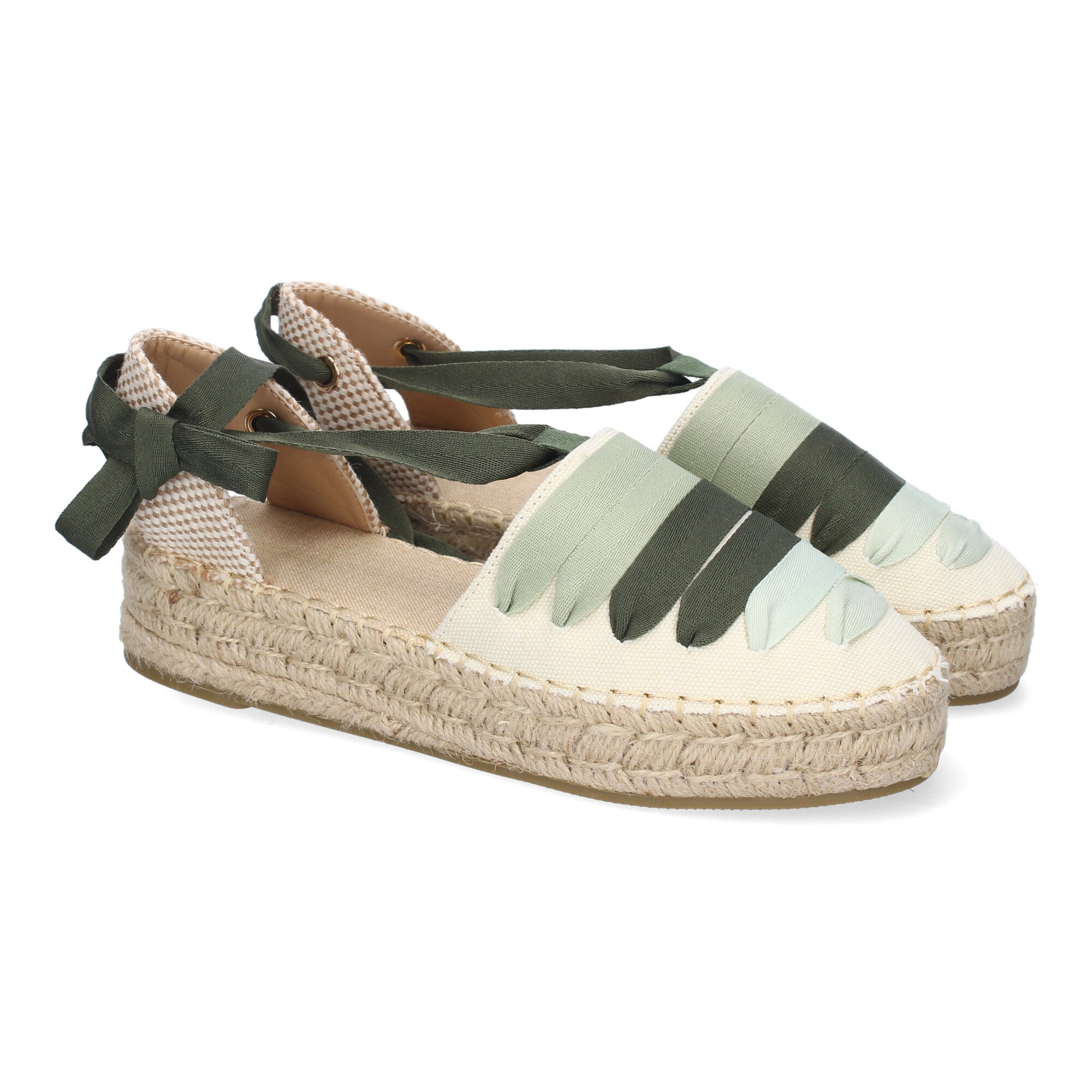 3U27-Verde Alpargarta Plana Estilo Valenciana Mujer