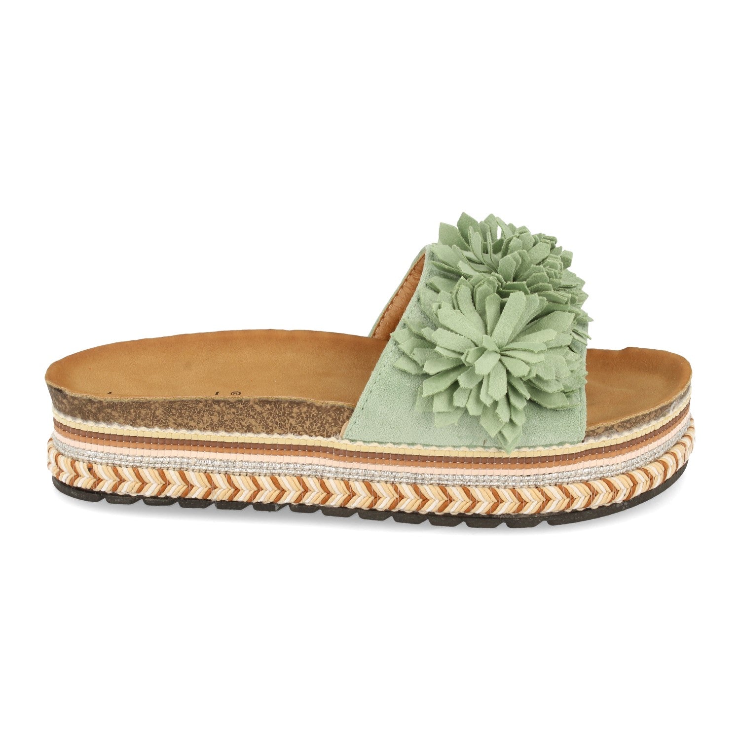 Exclusiva Sandalia 9420-Verde con Flores, Estilo Único
