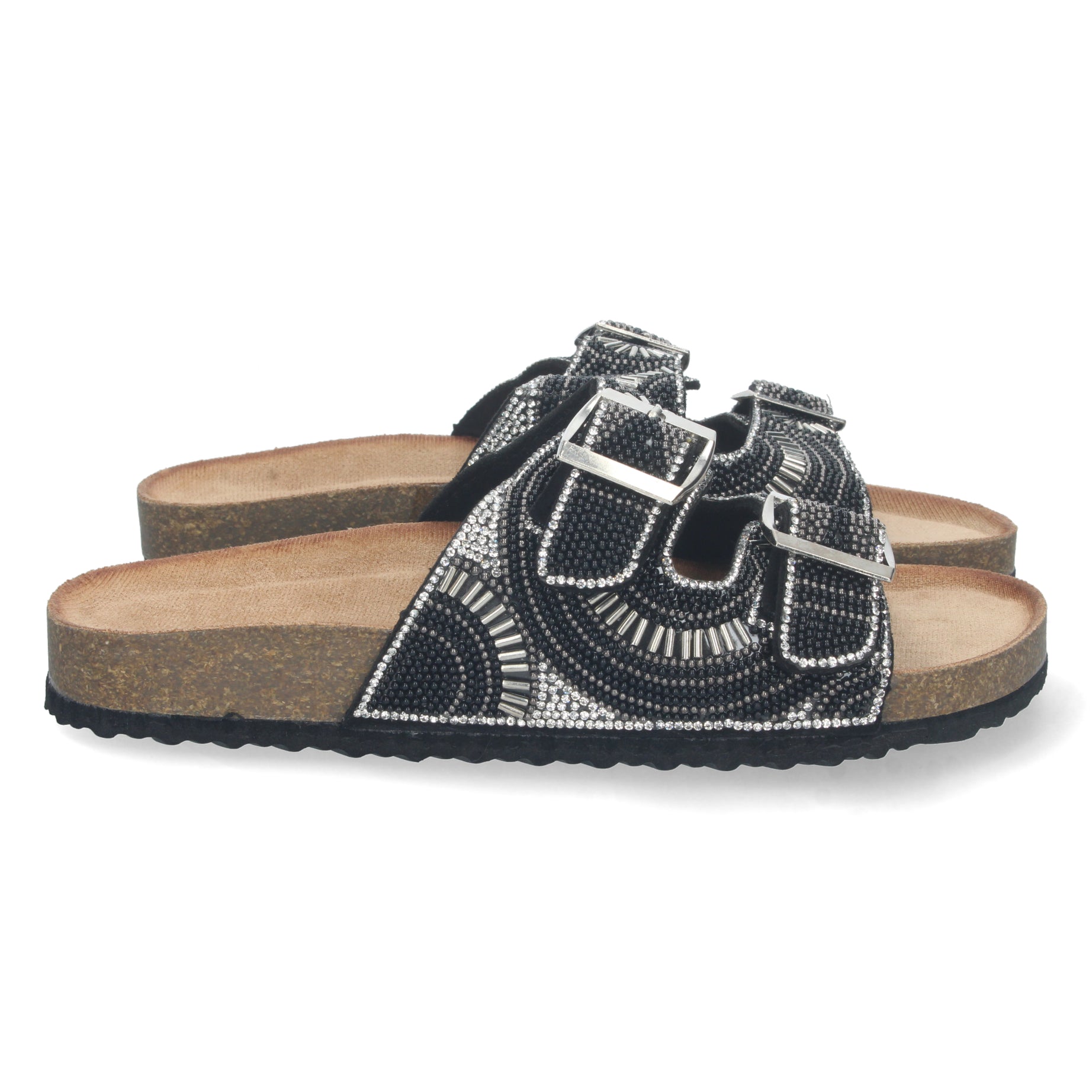 Sandalia Elegante AY-2344-Negro con Strass y Comodidad Ideal