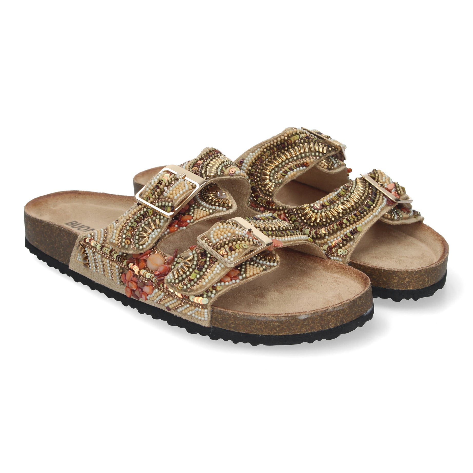 Sandalia Elegante AY-3069-Oro con Strass y Doble Hebilla
