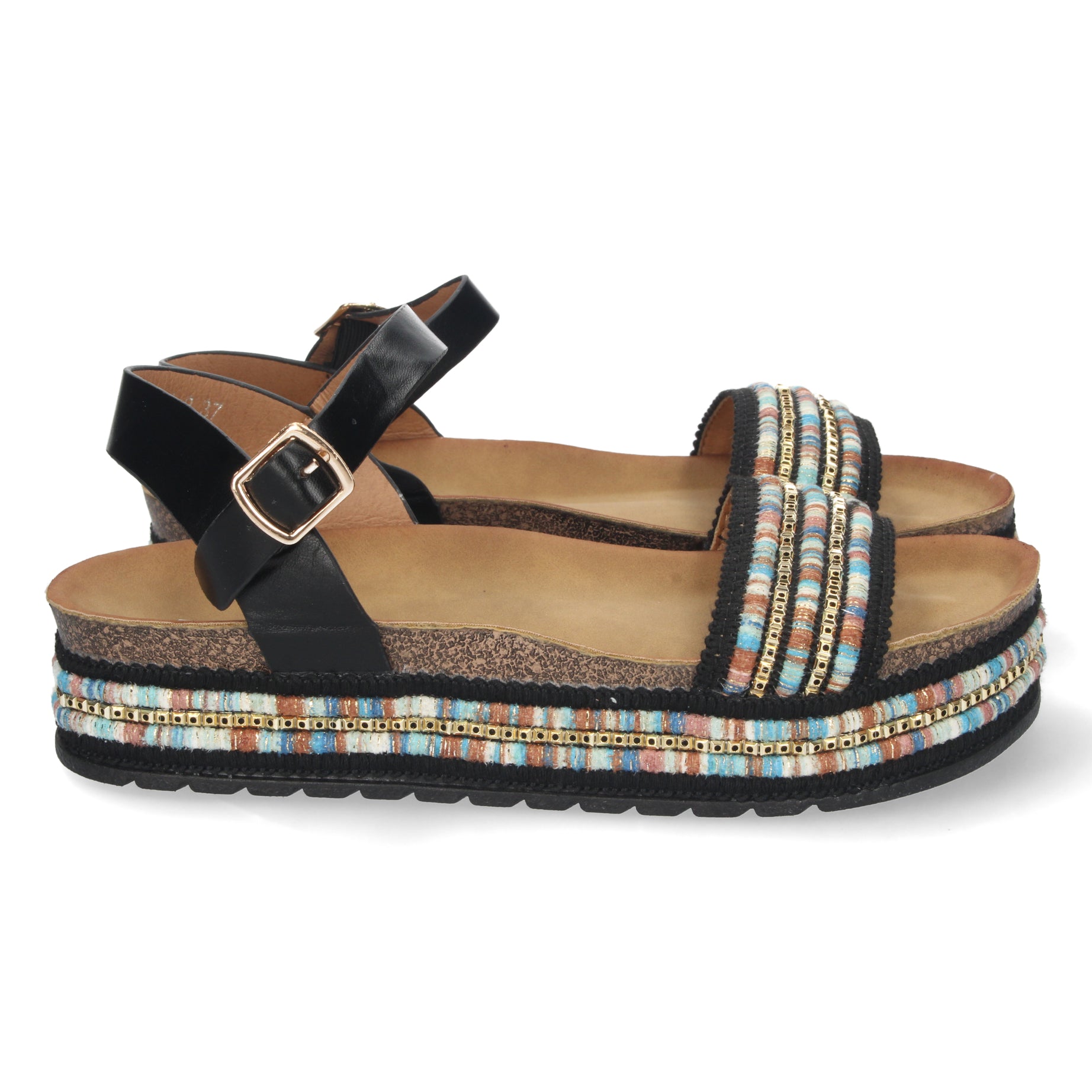 Elegante Sandalia BL22-2-Negro con Bio Planta, Comodidad Total
