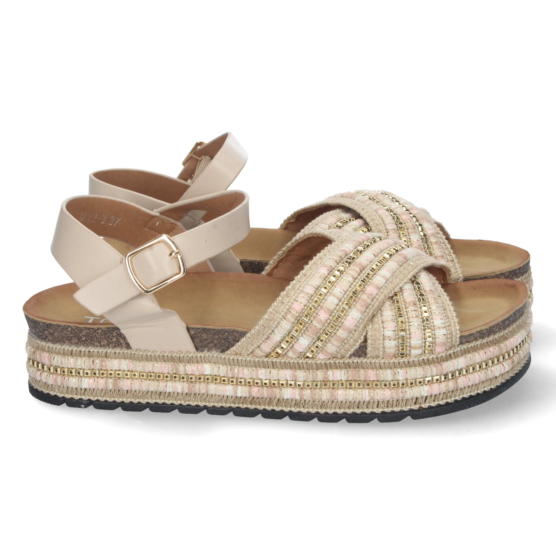 Elegante Sandalia BL22-3-Beige con Bio Planta, Comodidad Total