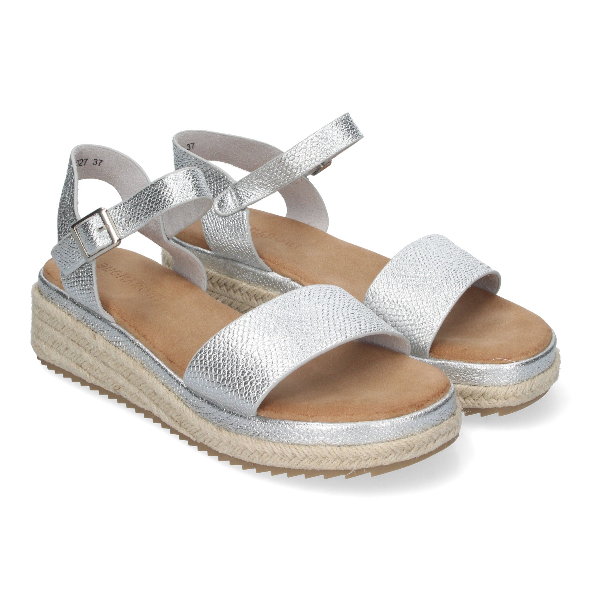 Elegantes Sandalias CF-3027-Plata con Yute para Verano