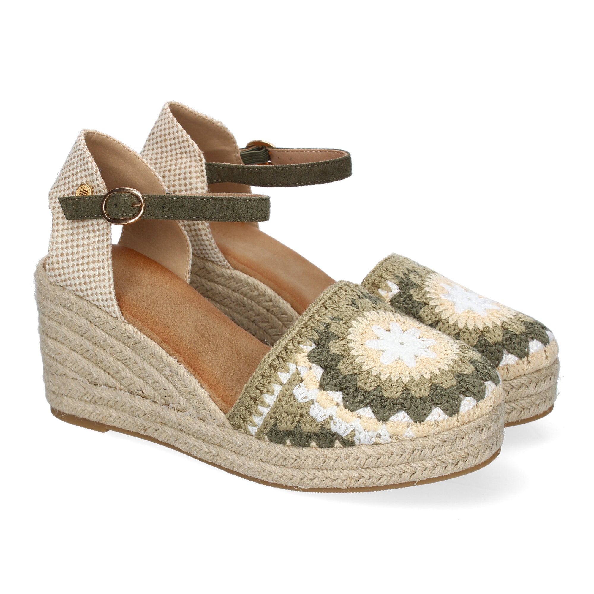 Elegantes Sandalias CF-5039-Verde con Flores, Comodidad Total